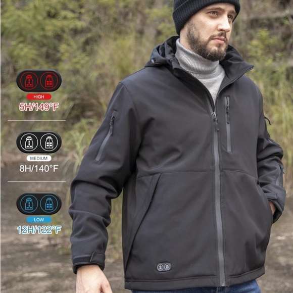 New mens Sz XXL Arris hooded heated business casual black jacket coat - Picture 1 of 12